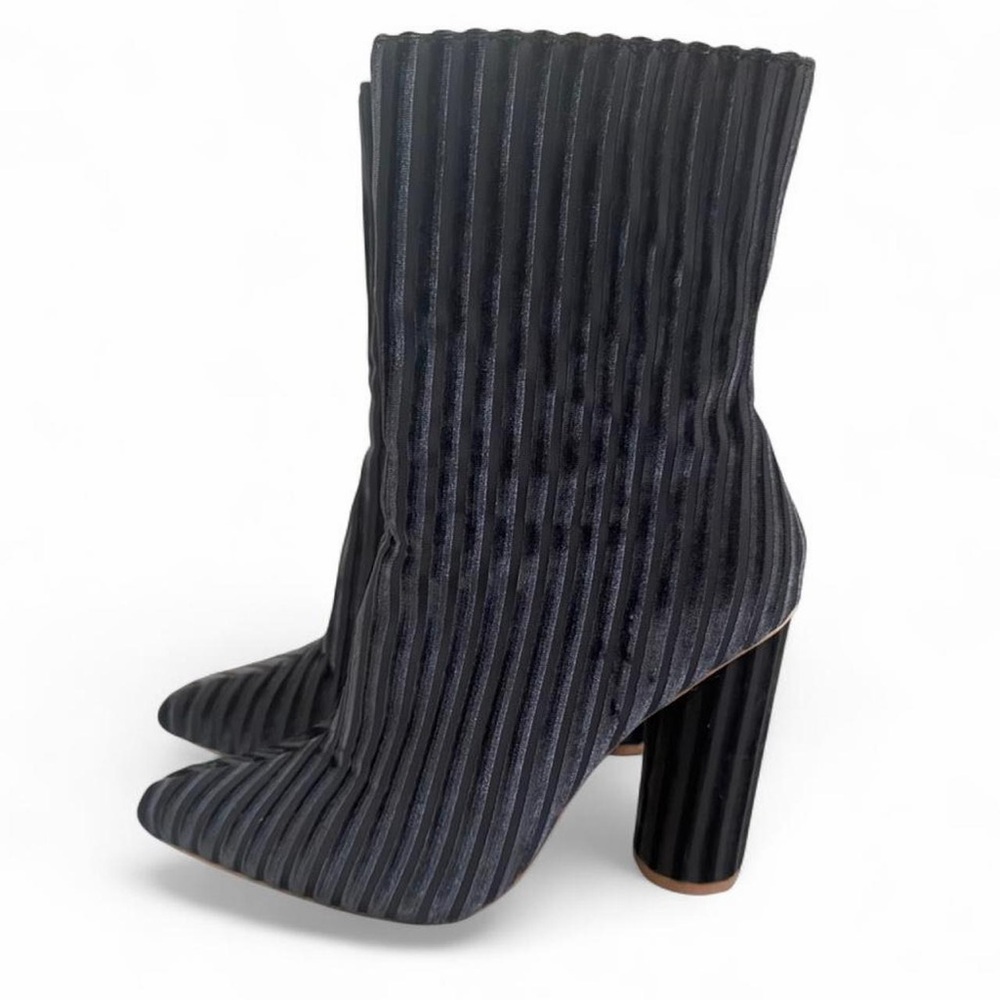 Blue Ribbed Ankle Boots